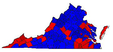1996 Virginia County Map of General Election Results for President