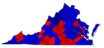1997 Virginia County Map of General Election Results for Lt. Governor