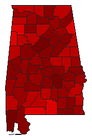 2004 Alabama County Map of Democratic Primary Election Results for President