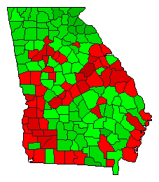 2004 Georgia County Map of Democratic Primary Election Results for President