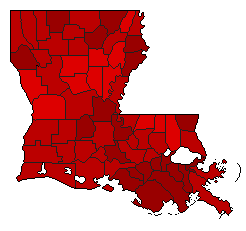 2004 Louisiana County Map of Democratic Primary Election Results for President