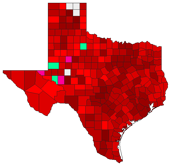 2004 Texas County Map of Democratic Primary Election Results for President