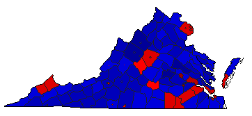 2004 Virginia County Map of General Election Results for President