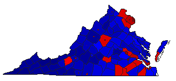 2016 Virginia County Map of General Election Results for President