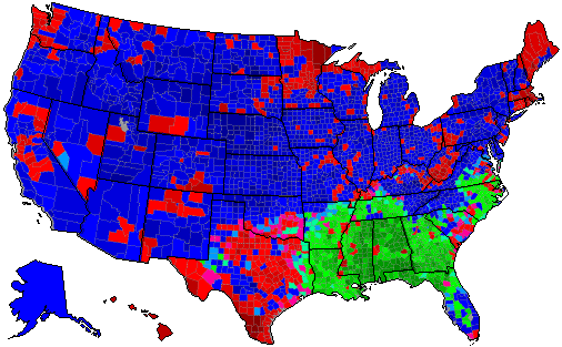 1968 Election Results Map by County
