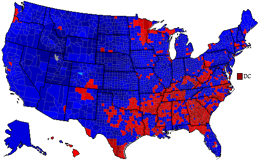 1980 Election Results Map by County