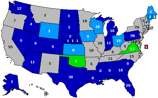 States with lawsuits against Obama Care.    Dark blue states were the first to join the 

Florida lawsuit.   Light blue states joined thereafter.   Green states have independent lawsuits pending.   Together, these states represent 291 electoral 

votes.