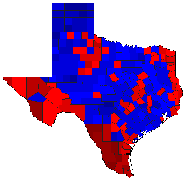 1996 Texas County Map of General Election Results for President