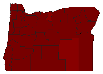 1990 Oregon County Map of Democratic Primary Election Results for Governor